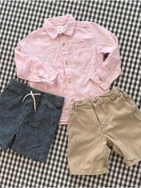 Gymboree Boys Pink Button-Up Shirt with Blue and Khaki Shorts Set size 4T